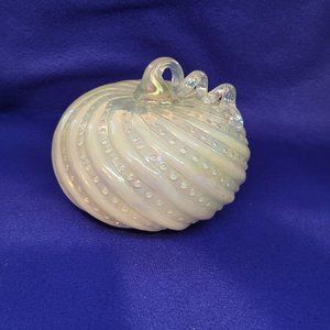 Cynthia Rowley Art Glass Opal Iridescent Swirls Dots Pumpkin Figurine
